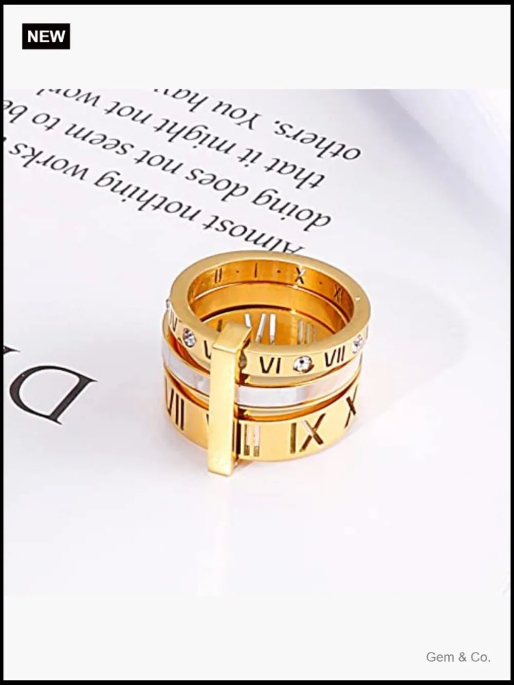 Stainless Steel Spinner Roman Numeral Stacking Ring 3 in 1 CZ